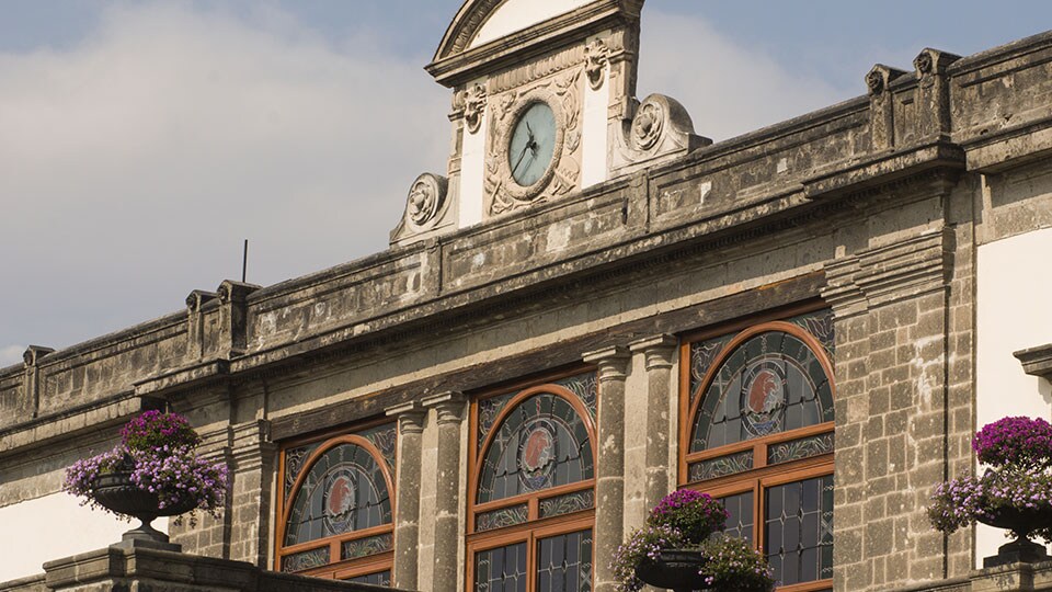 Clock and ornate balcony Chapultepec Castle Mexico City