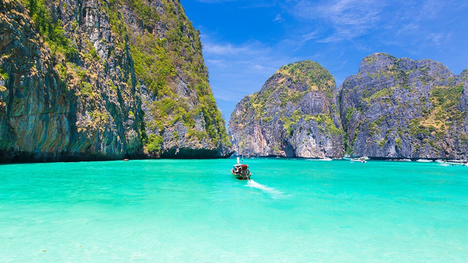 Wooden boat in Maya bay, Thailand