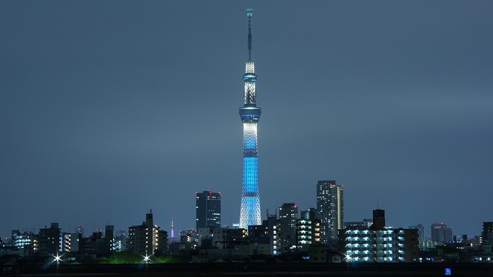 Tokyo's Skytree tower lights up the skyline