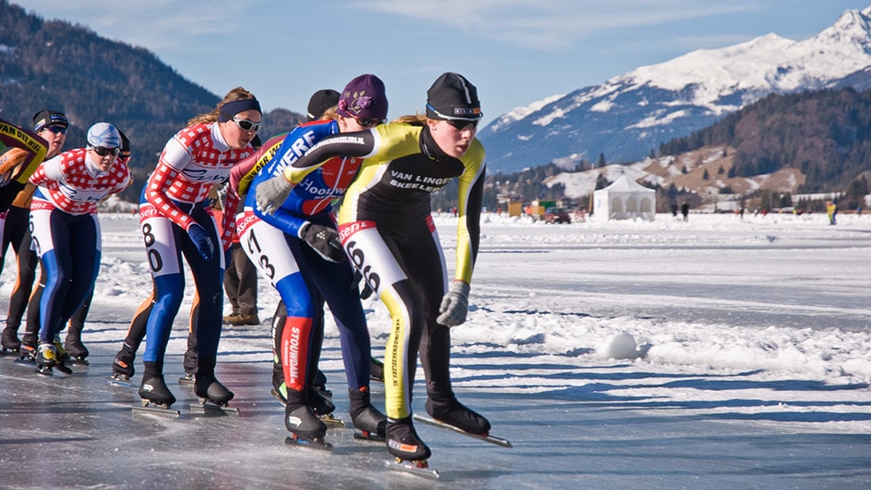 Professional skaters take on Lake Weissensee in Austria