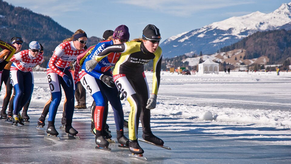 Professional skaters take on Lake Weissensee in Austria